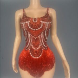 Red Beaded Fringe Bodysuit